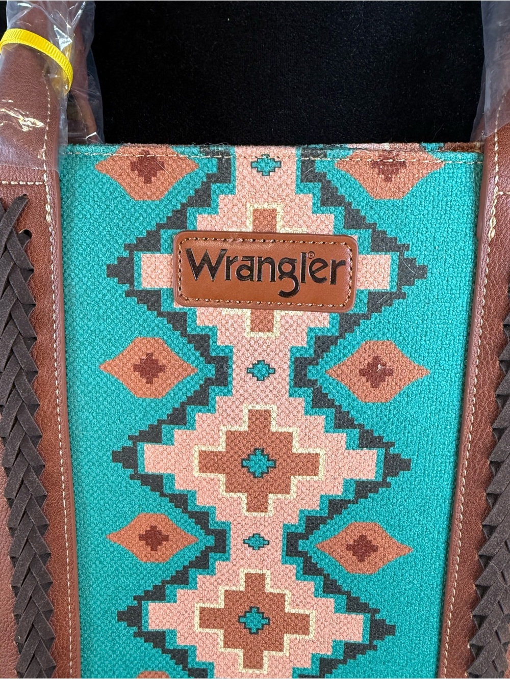 NWT Wrangler Aztec Western Canvas Tote Bag Turquoise Brown Southwestern Purse - Picture 4 of 9